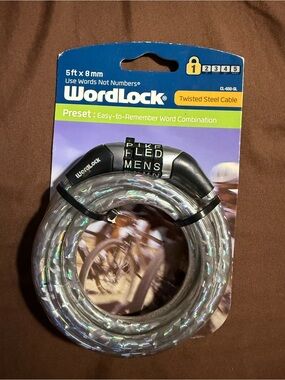 WordLock 5ft x 8mm Twisted Steel Cable Bike Lock Preset Word Combination New